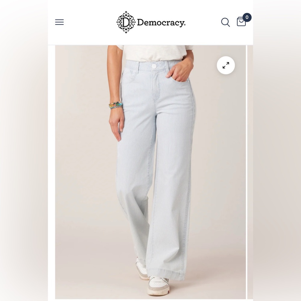 Democracy “Ab” Solution Skyrise Double Side Seam Stripe Print Wide Leg Sky Blue